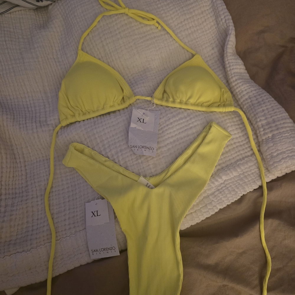 BNWT San Lorenzo Womens Thong High Rise Neon Yellow Bikini - Picture 2 of 9